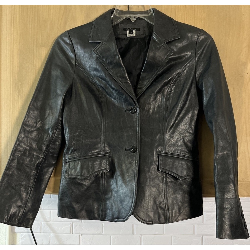 For Joseph Leather Jacket Womens Size S Gray Button Up Collared Preppy